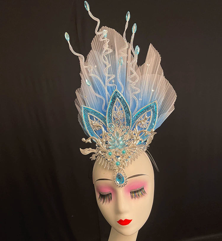 Opening Dance Performance Flowers Headdress Women Girls Model Show Pageant Catwalk Square Dance Yangko Dance Performance Head Piece - Moderndancedress.com