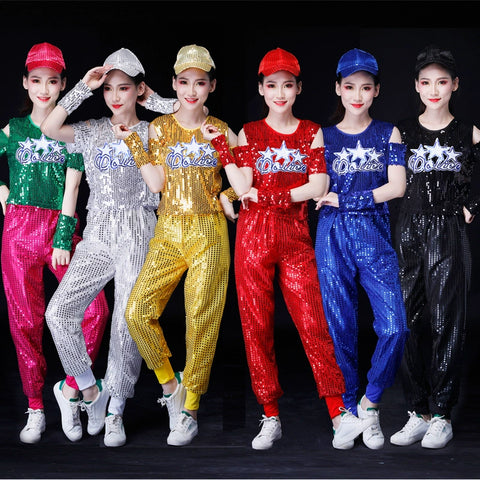 Jazz Dance Costume Adult Female Suit Modern Square Dance Costume Dancing Sequins Cheerleading Costume