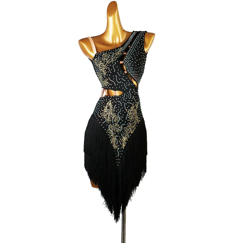Slant Neck Yellow Blue Red Green Orange Latin Dance Competition Dresses for Women Girl Rumba Salsa Chacha with Stones Performance Clothes - Moderndancedress.com