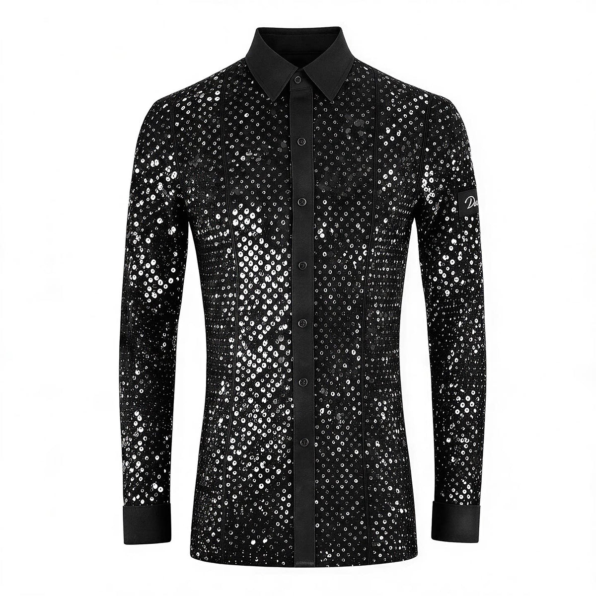 Men's Colorful Latin Ballroom Dance Shirts Elastic Sequin Velvet Waltz Tango Disco Performance Top