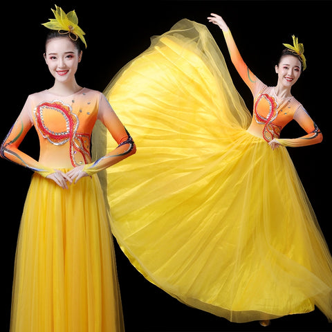 Chinese Folk Dance Costume Modern Dance Dresses, Long Skirts, Chorus Dresses, Adult Opening Dance Skirts, Atmospheric Stage Costumes