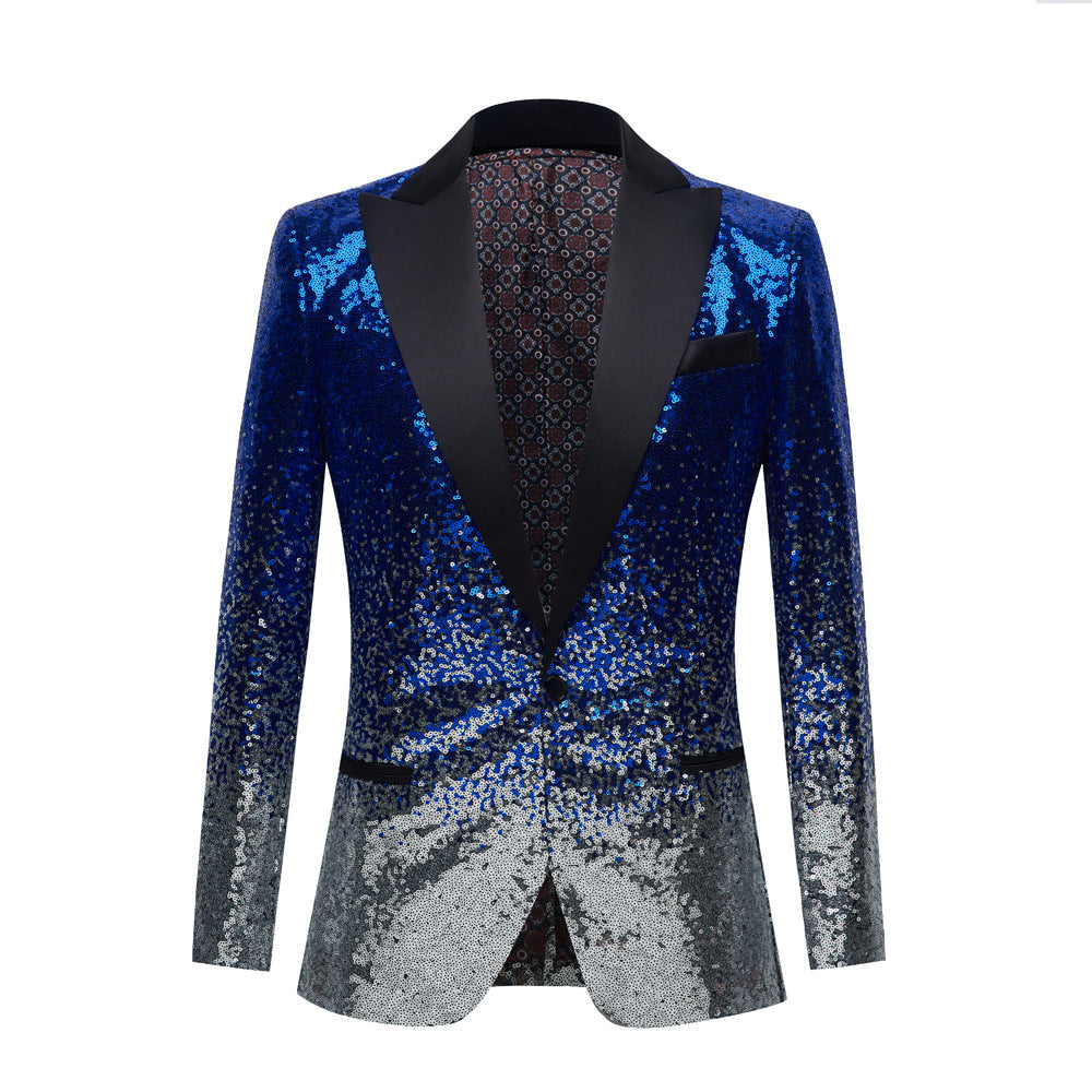 Men's Gradient Sequined Jazz Dance Blazer Turquoise Black Green Gold Host Singers Performance Coats Host Emcee Choir Wedding Party Suit - Moderndancedress.com