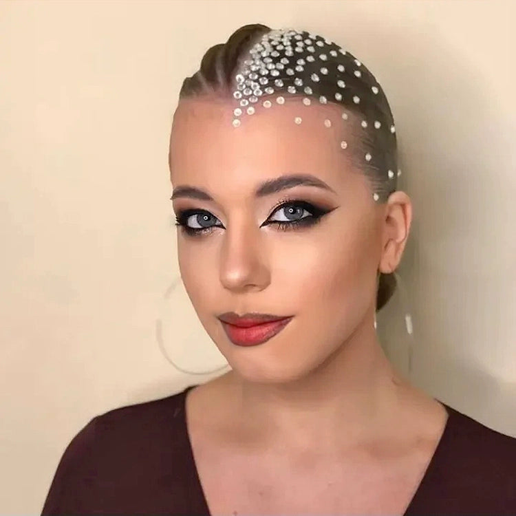 Latin dance headdress for women girls kids DIY diamond back with sticker for ballroom tango latin dance headpiece self-adhesive stones - Moderndancedress.com