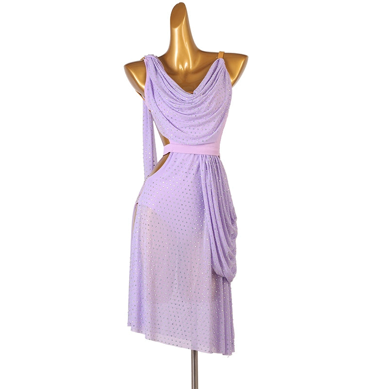 Wine Competition Diamond Latin Dance Dress for Women Girls White Purple Bling Tulle Salsa Rumba Cha Samba Dance Clothes