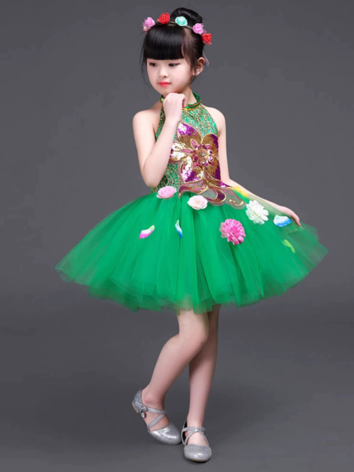 Children's Petal Sequins Jazz Dance Costume Kindergarten Chorus Performance Outfits Princess Tutu Skirt Princess Dresses for Girls - Moderndancedress.com