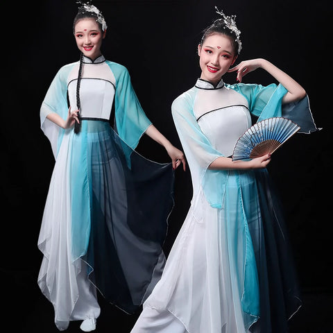Chinese Folk Dance Costume Classical Dance Costume Performing Dress Chinese Fairy Narcissus Dance Modern Fan Dance Ancient Style Adults - 
