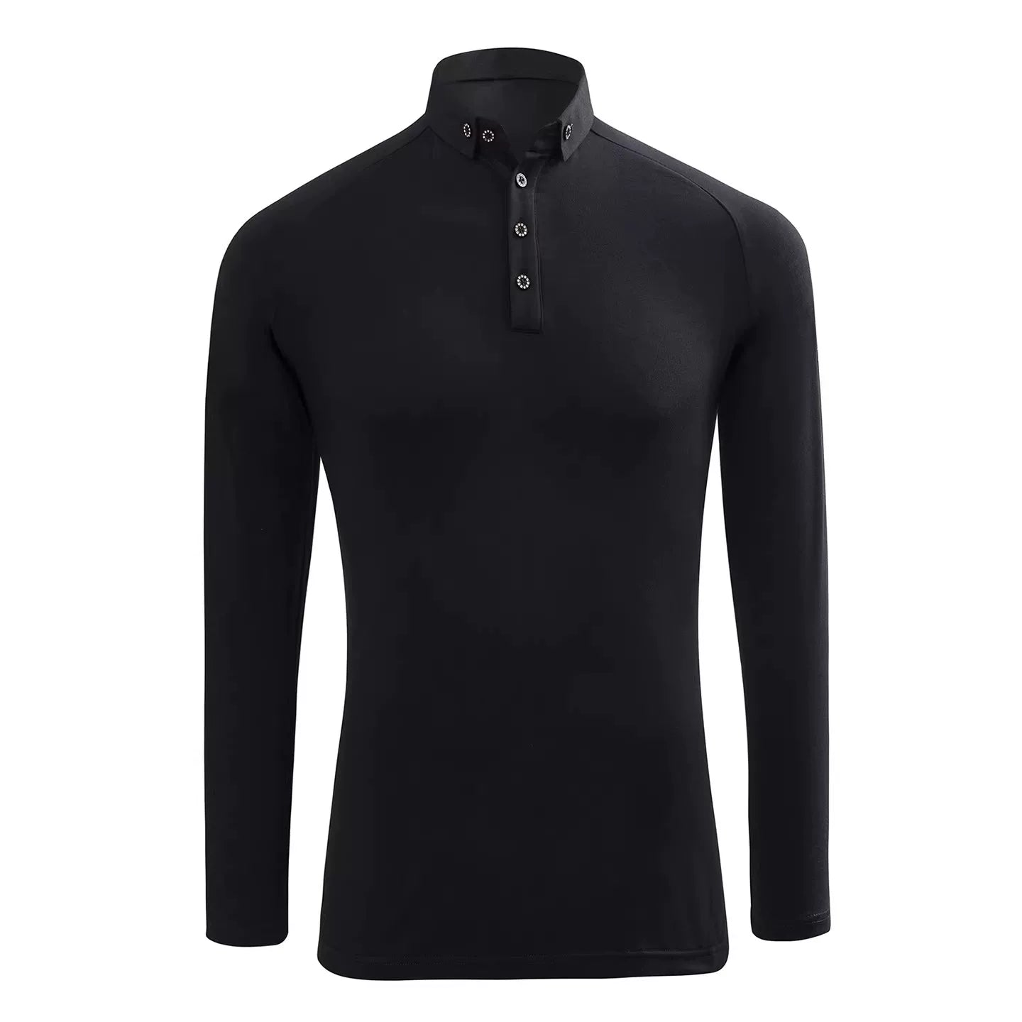 Men's Navy Latin Ballroom Dance Shirts Waltz Tango Performance Tops Long Sleeves