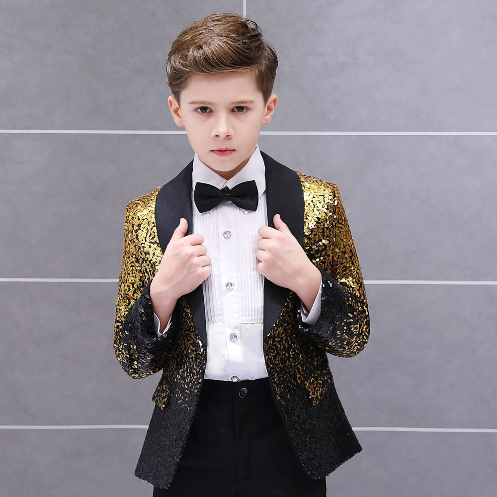 Boys Jazz Dance Costumes Children s Handsome Fashion Gradual Segments Boys Dresses Stage Show Piano Performance Suits Boys Flower Suits - Moderndancedress.com
