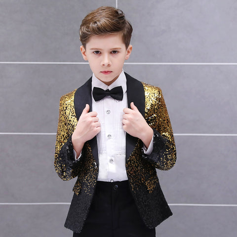 Boys Jazz Dance Costumes Children s Handsome Fashion Gradual Segments Boys Dresses Stage Show Piano Performance Suits Boys Flower Suits