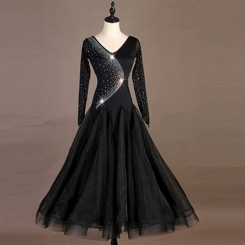 Ballroom Dance Dresses Gold Ratio! Upgraded Flash Drill Grinding Skirt Tango Waltz Show Competition Dresses