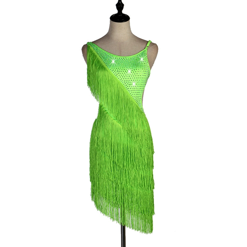 women female Latin Dance Competition Dresses Rumbacha fringed Dresses Customizable - Moderndancedress.com