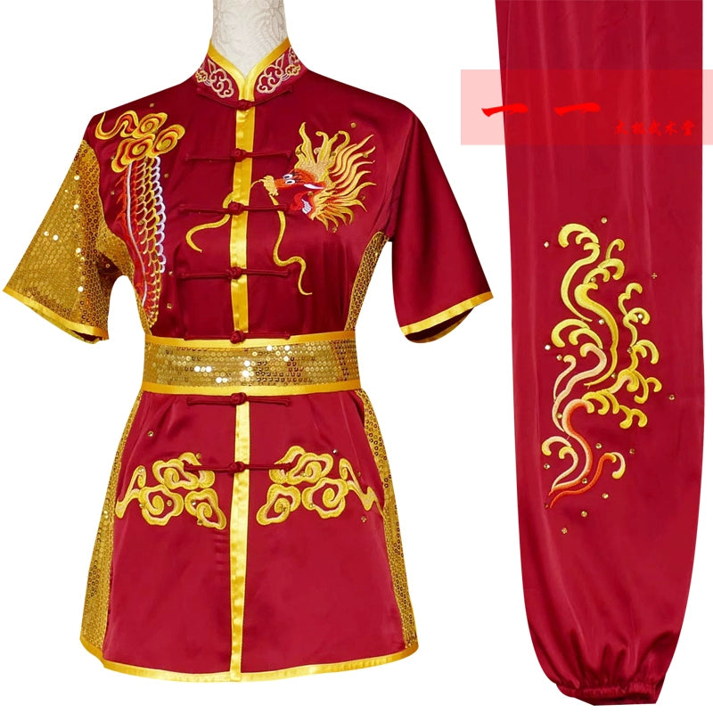 Martial Arts Clothes  Kungfu clothes Short-sleeved Wushu Clothes Embroidered Dragon Long Boxing Competition Children Gonggong Performance Clothes Dancing Sword Dragon Group Youth - Moderndancedress.com