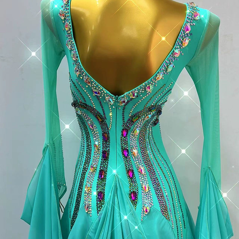 Custom Size Green Ballroom Dance Dresses for Women Girls Waltz Tango Smooth Foxtrot Rhythm National Standard Dance Gown