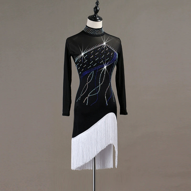 Latin Dance Dresses Women's Performance Spandex / Organza Crystals / Rhinestones Long Sleev Dress