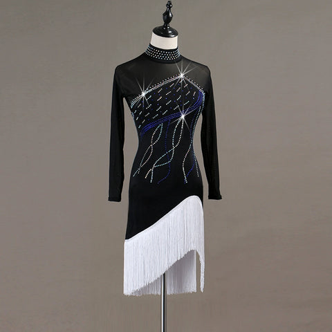 Latin Dance Dresses Women's Performance Spandex / Organza Crystals / Rhinestones Long Sleev Dress