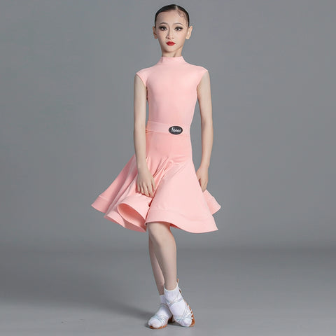 Girls light blue pink green Latin Dance Competition dresses ballroom salsa rumba cha cha Regulations Costume for kids - Moderndancedress.com