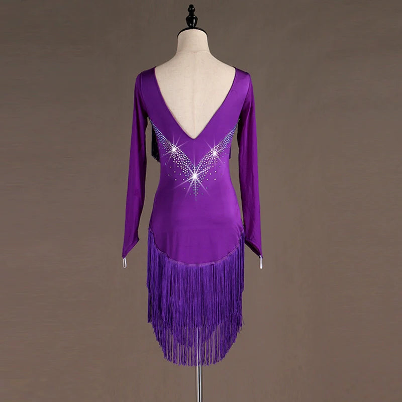 Latin Dance Dresses Women's Training / Performance Spandex / Tulle Tassel / Crystals / Rhinestones Sleeveless High Dress - Moderndancedress.com