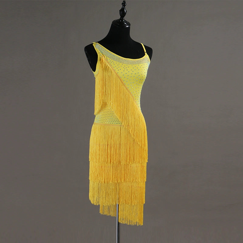 Latin Dance Dresses Mesh Long Sleeve Dance  Performing Dresses Rhinestones Long Sleev Dress - Moderndancedress.com