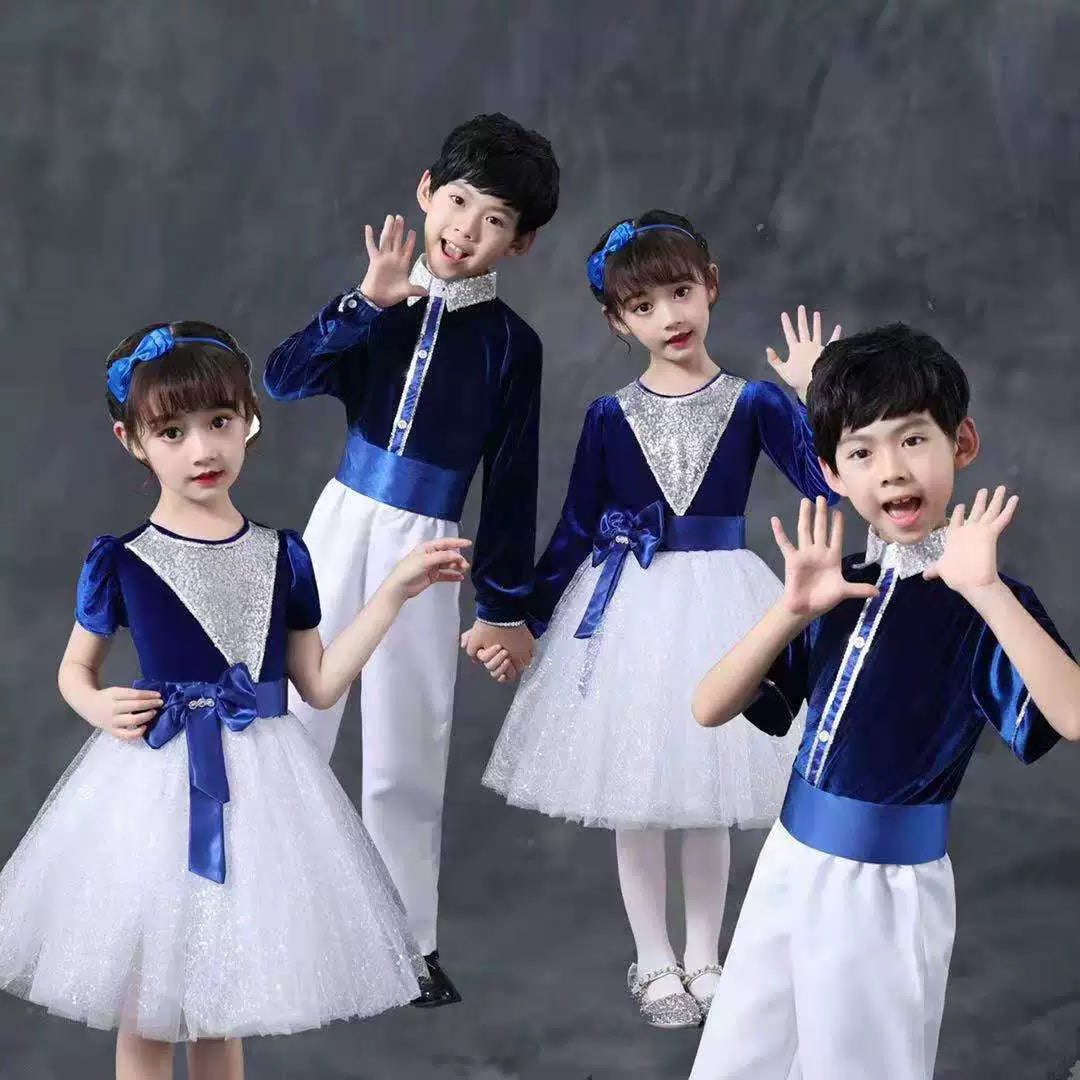 Girls Jazz Dance Costumes Children's chorus performance tutu skirts Church poetry recitation performance outfits for kids - Moderndancedress.com