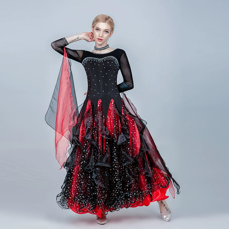 Blue pink Competition bling ballroom dance dresses for women girls waltz tango smooth ballroom dance big swing skirt for lady - Moderndancedress.com