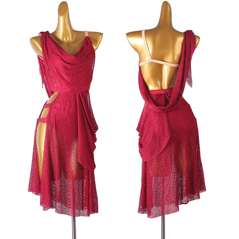 Wine Competition Diamond Latin Dance Dress for Women Girls White Purple Bling Tulle Salsa Rumba Cha Samba Dance Clothes