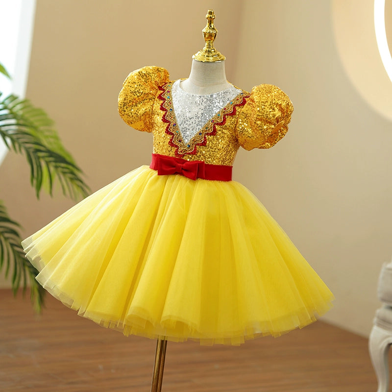 Children's jazz dance dresses yellow sequins choir princess performance costumes tutu ballet skirt pianist song performance clothes - Moderndancedress.com