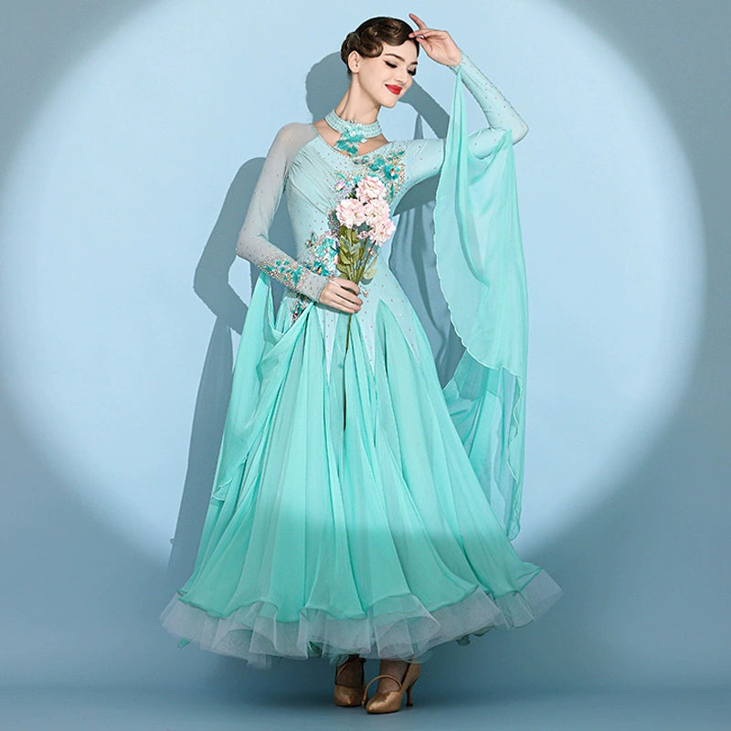 Aqua green color competition ballroom dance dresses for women girls waltz tango senior rhythm modern dance costume Moderndancedress.com Aqua green color competition ballroom dance dresses for women girls waltz tango senior rhythm modern dance costume Moderndancedress.com