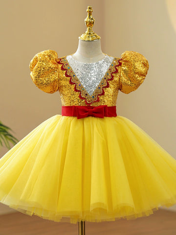 Children's jazz dance dresses yellow sequins choir princess performance costumes tutu ballet skirt pianist song performance clothes - Moderndancedress.com