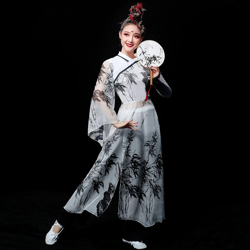 Chinese Folk Dance Costume Classical Dance Costume Female Chinese Style Sun Ke Ice Chrysanthemum Material Ancient Style, Water and Ink Fan Dance Costume Adult - Moderndancedress.com
