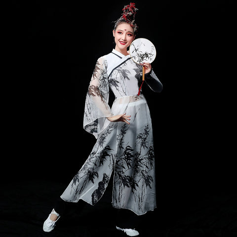 Chinese Folk Dance Costume Classical Dance Costume Female Chinese Style Sun Ke Ice Chrysanthemum Material Ancient Style, Water and Ink Fan Dance Costume Adult - Moderndancedress.com