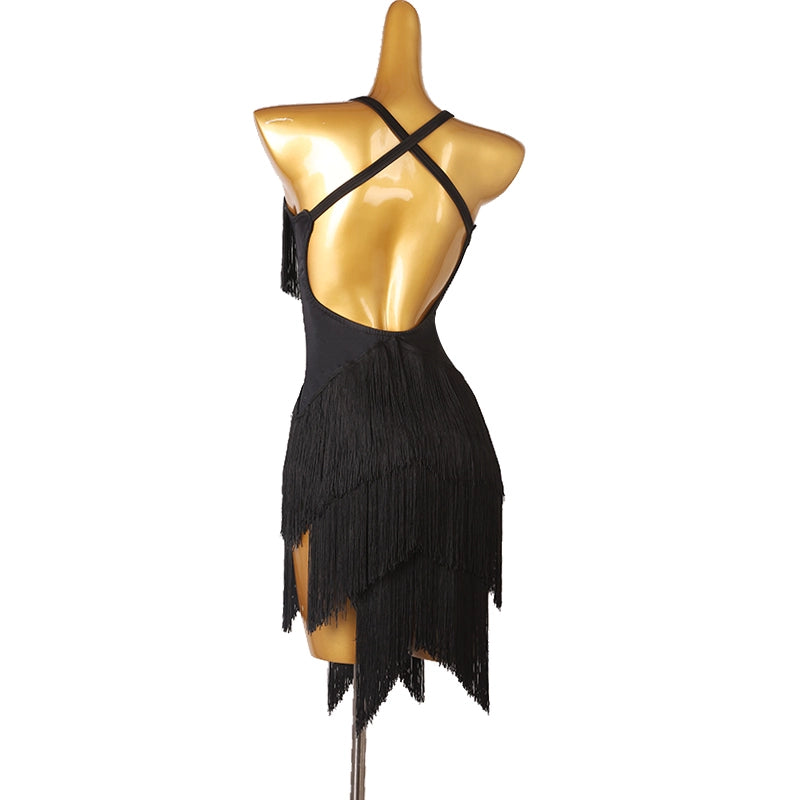 Orange Dark Green Navy Blue Latin Dance Competition Dresses for Women Girls Salsa Rumba Chacha Performance Costumes Halter Neck - Moderndancedress.com