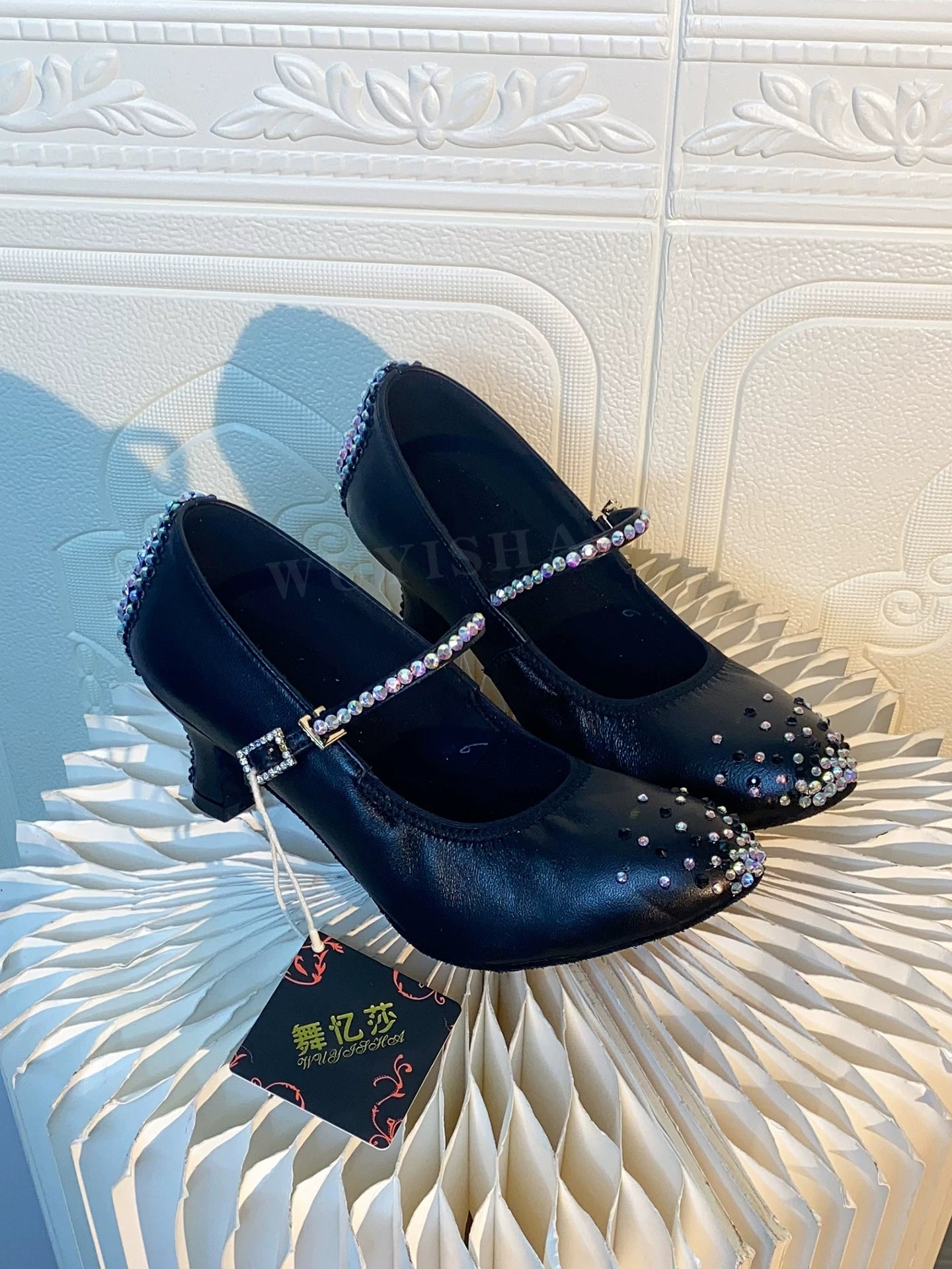 Black Crystal Women Ballroom Dance Shoes Competition Tango Waltz Dancing  2inch Heel Indoor Style
