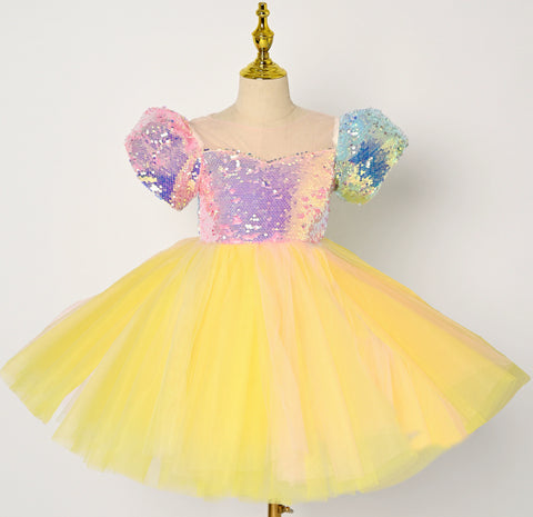 Children colorful yellow sequin tutu skirts ballet jazz dance dresses kindergarten princess choir modern dance costume party dres up skirt - Moderndancedress.com