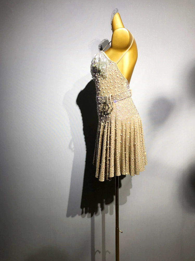 Custom Size Flesh Competition Latin Dance Dresses Blackpool Salsa Latin Competition Dance Dresses for Women