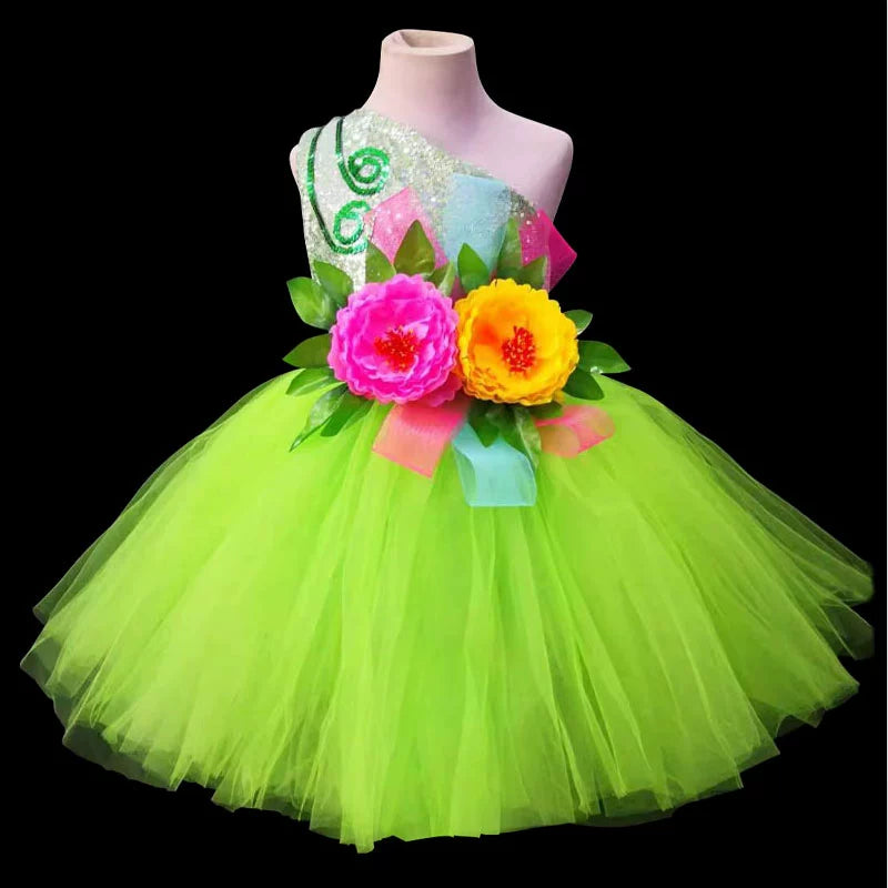 Children's Petal Sequins Jazz Dance Costume Kindergarten Chorus Performance Outfits Princess Tutu Skirt Princess Dresses for Girls - Moderndancedress.com