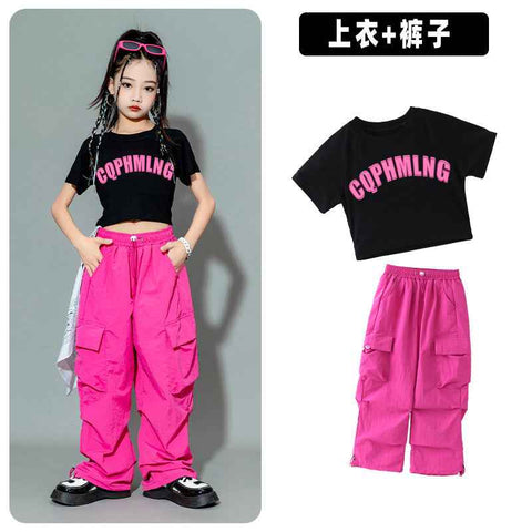 Girls Jazz Dance Street Costume Hiphop Dance outfits Children Pink Street Dance Clothing Fried Street Suit - Moderndancedress.com