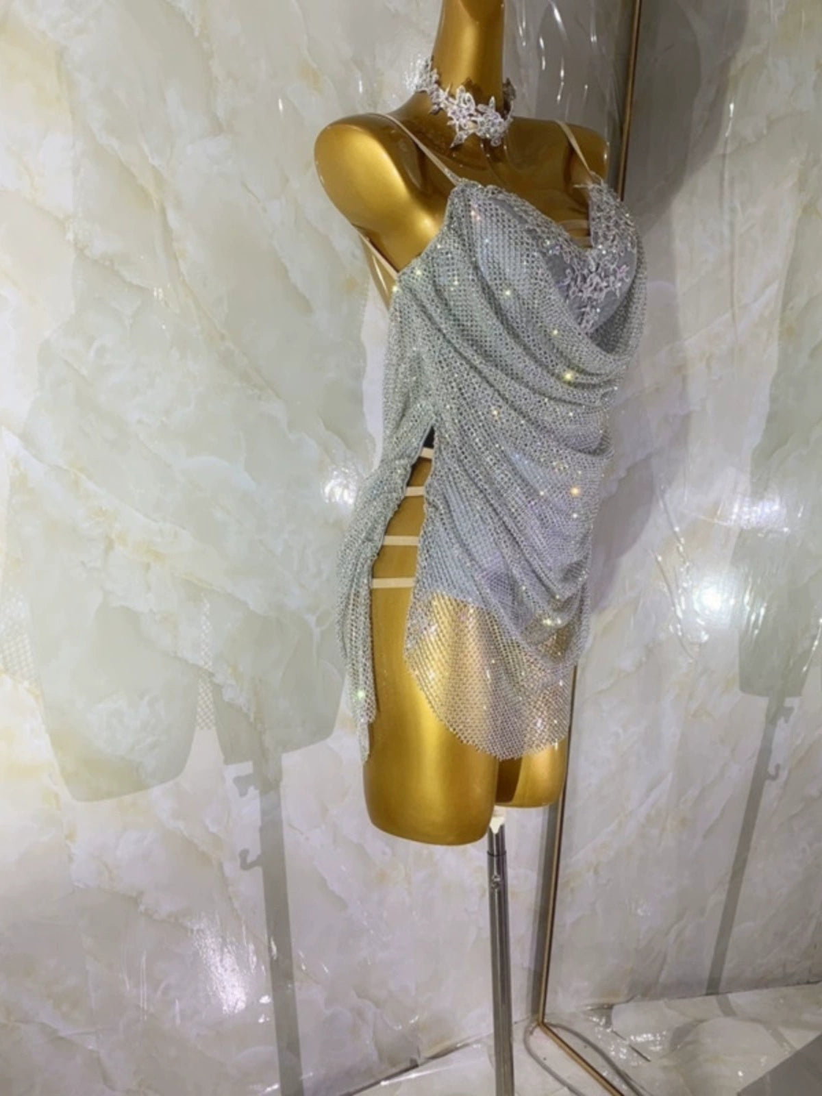 Customized size silver bling Latin dance dresses for women kids art test flower salsa rumba chacha competition costume - Moderndancedress.com