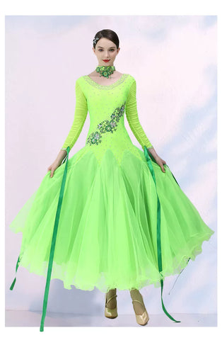 Competition Green blue ballroom dance dresses for women girls bling Modern dance  big swing skirt foxtrot smooth tango rhythm dancing gown - Moderndancedress.com