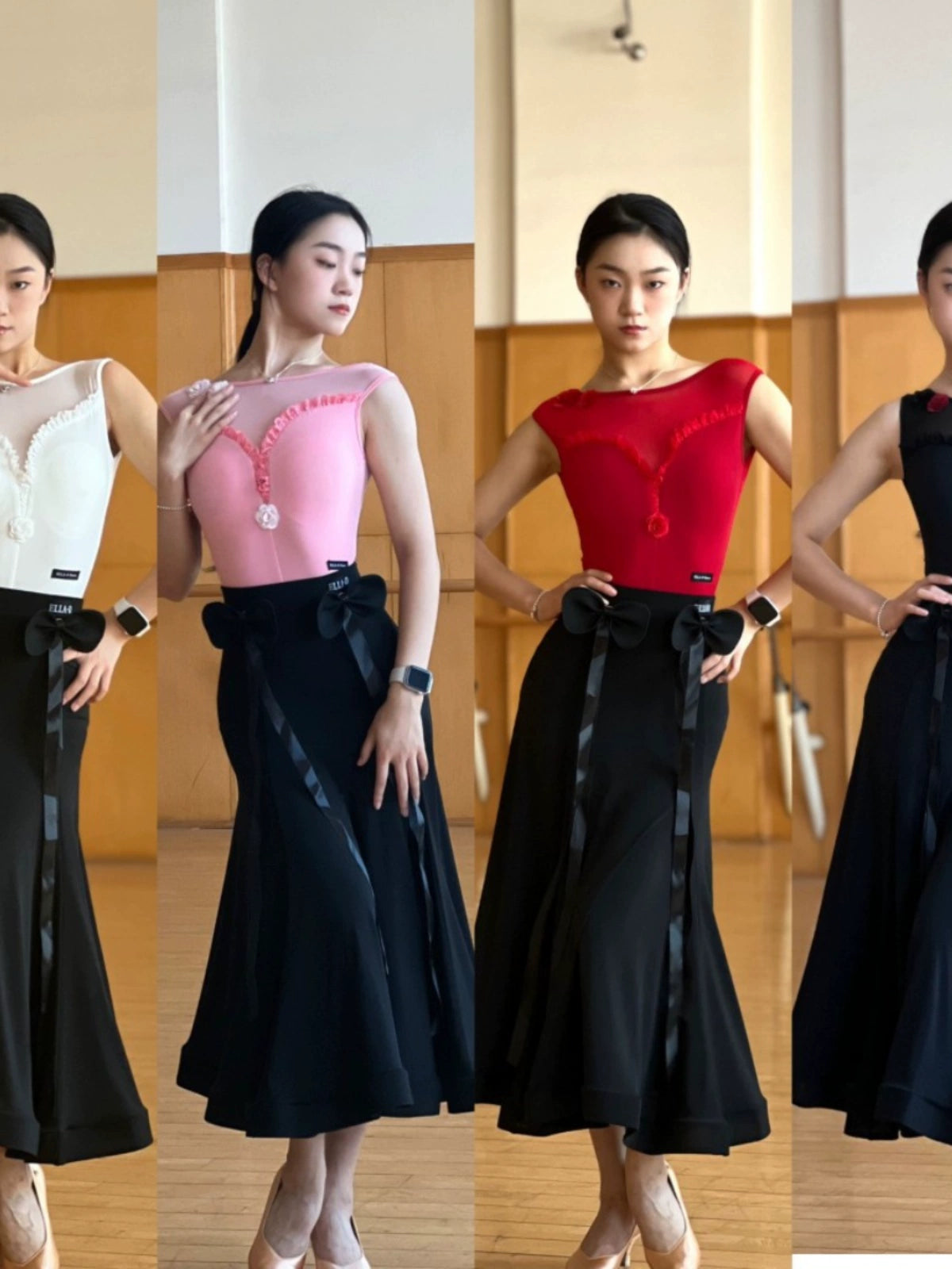 Women Girls Black Red White Ballroom Tango Waltz Dance Dresses Ruffles Sleeveless Lace Jumpsuit Flower Bow Modern Skirt Art Test Performance Costumes - Moderndancedress.com