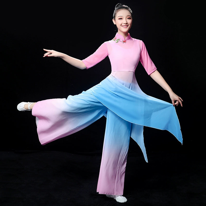 Chinese Folk Dance Costume Classical Dance Costume Chinese Wind Fairy Modern Yangko Dance Costume Fan Umbrella Dance Adult