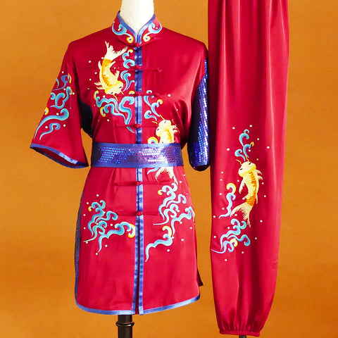 Custom Size Chinese Dragon Competition Wushu Uniforms for Men Women Short Sleeve Embroidery Kung Fu Uniforms  Long Fist Martial Arts Clothes