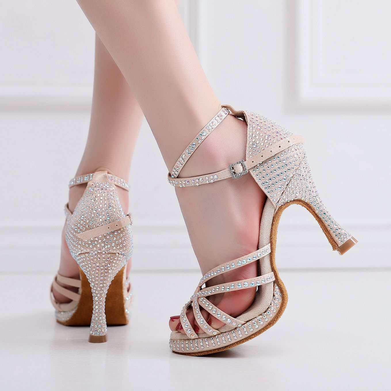 Women's Soft-soled Rhinestones Latin Dance Shoes High Heels Platform Waltz Tango Salsa Cha Cha Ballroom Dance Shoes - Moderndancedress.com