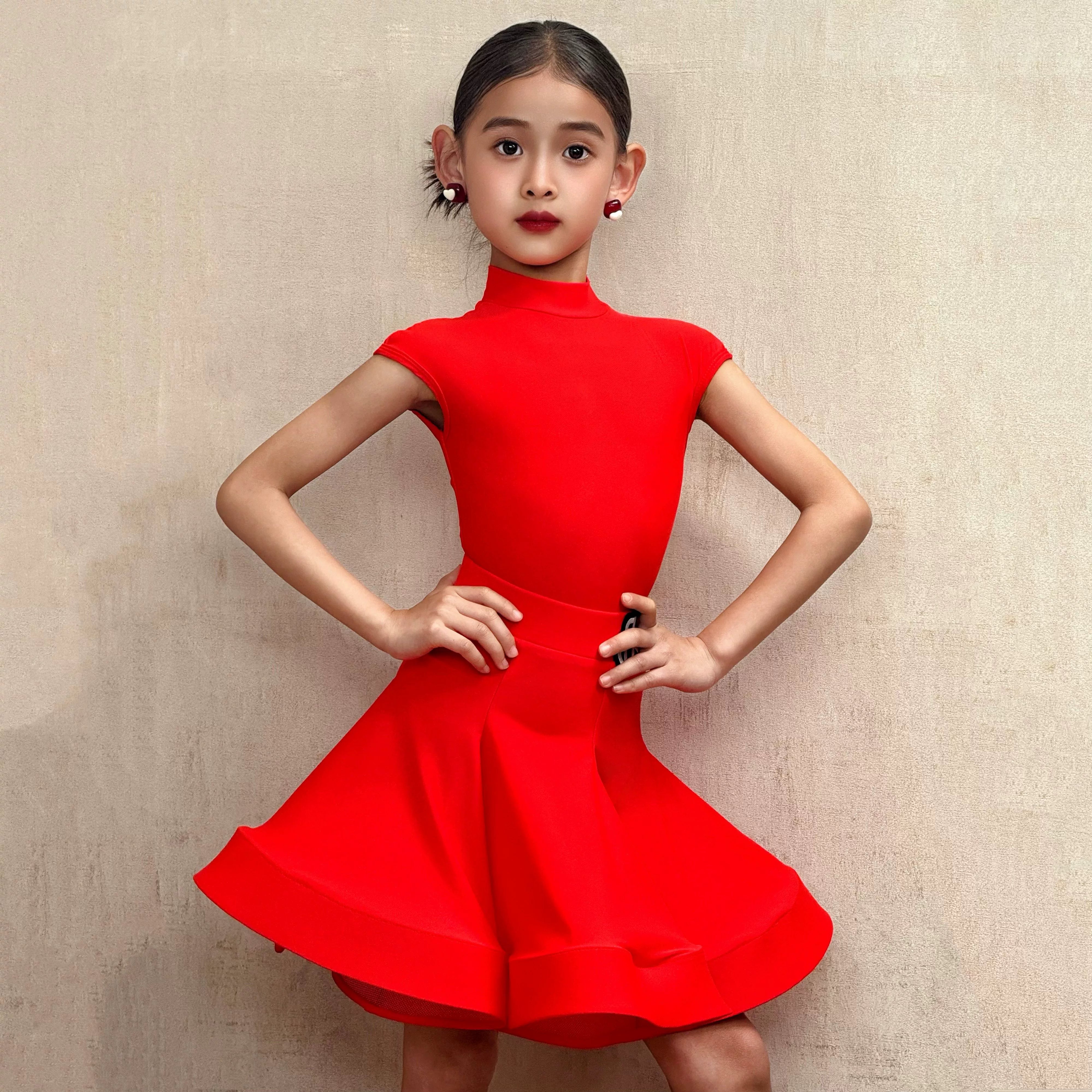 Girls Latin Dance Dresses for Kids Children Ballroom Salsa Rumba Chacha Regulations Performance Costumes - Moderndancedress.com