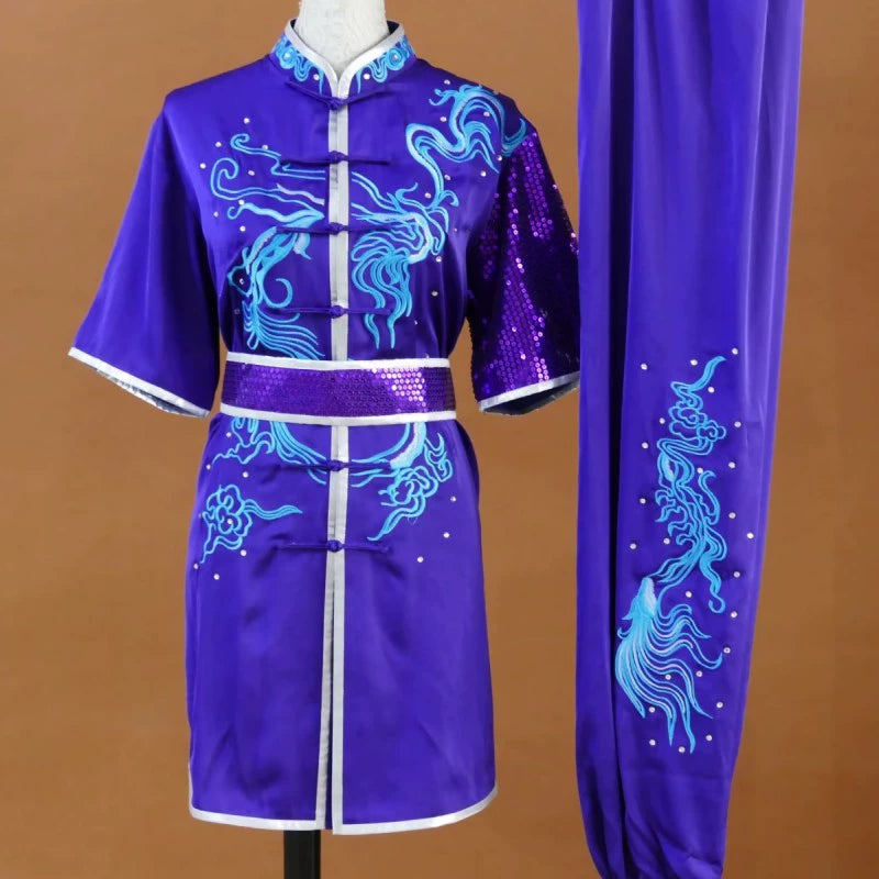 Customized size Tai chi clothing competition chinese kungfu uniforms for unisex Black white gradient embroidery martial arts clothes Changquan Nanquan suit - Moderndancedress.com