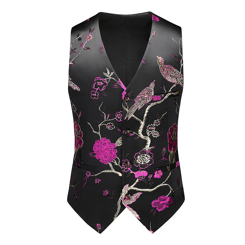 Men's jazz dance waistcoat Slim-fit large-size flower bird pattern choir singer host concert music production performance vest men - Moderndancedress.com