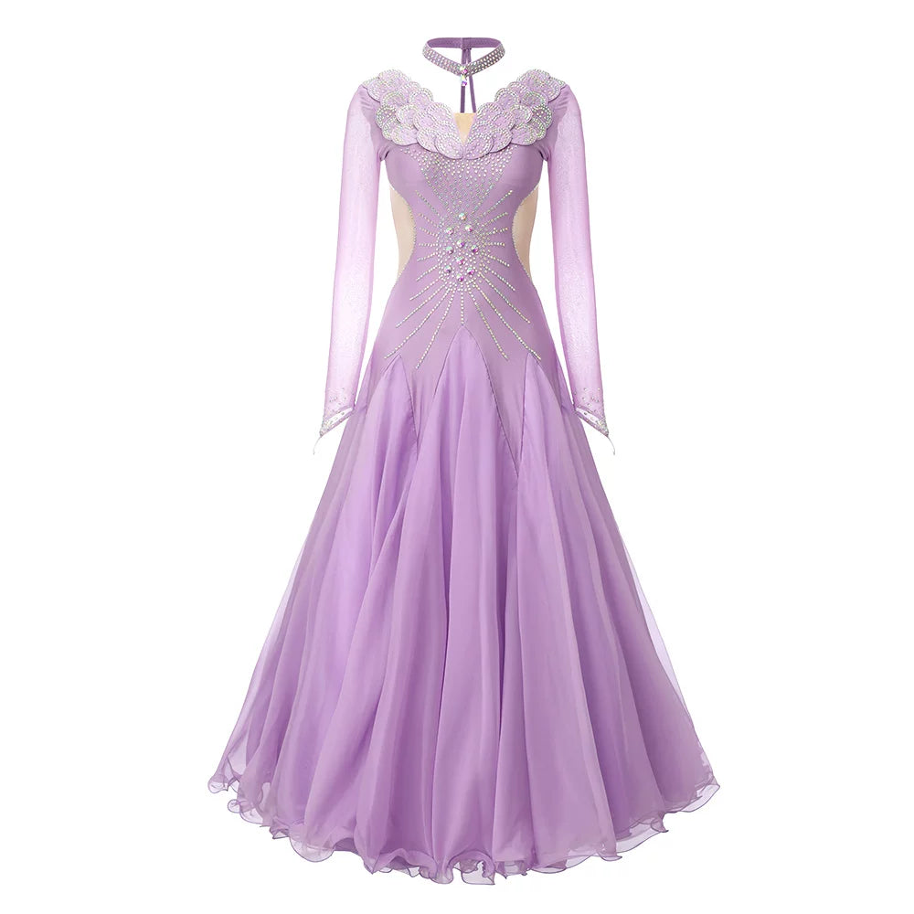 Lavender Ballroom Dance Dress - Waltz Foxtrot Competition Gown