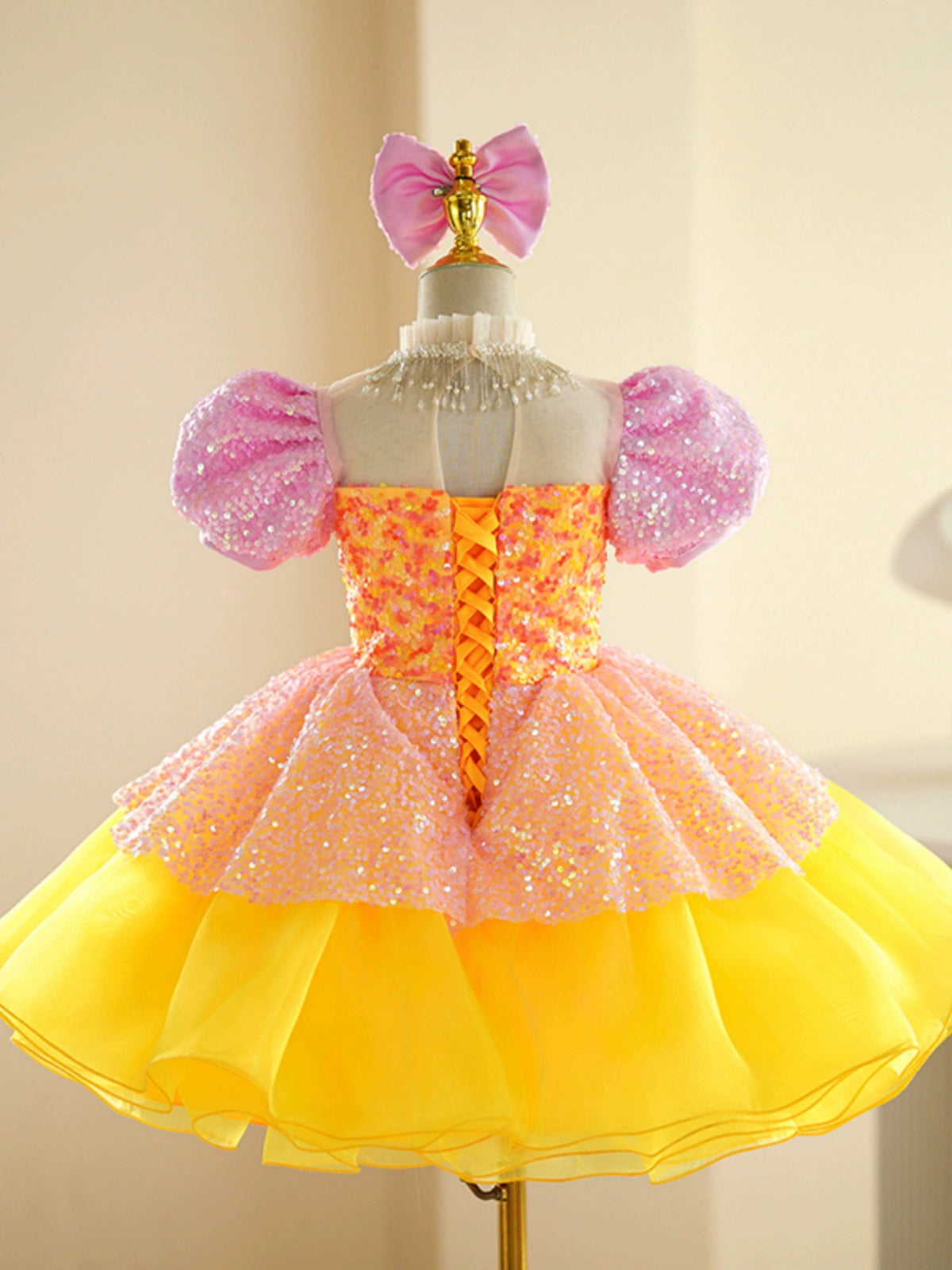 Children's pink yellow sequin jazz dance dress girls tutu ballet dresses singers choir kindergarten pianist model show performance skirts for kids - Moderndancedress.com