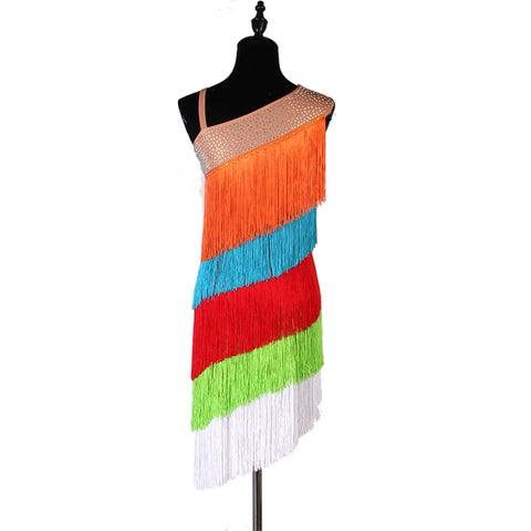 Colorful Latin dance dress with tassel dress