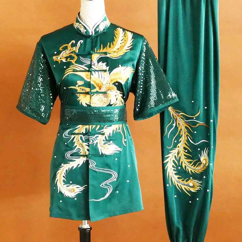 Custom Size Embroidery Gold Phoenix Competition Tai Chi Clothing for Unisex Wushu Changquan Nanquan Performance Uniforms