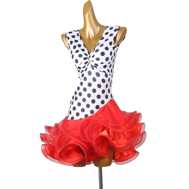 White Black Polka Dot Latin Dance Dresses for Women Girls Salsa Rumba Chacha Latin Party Ball Dancing Costumes